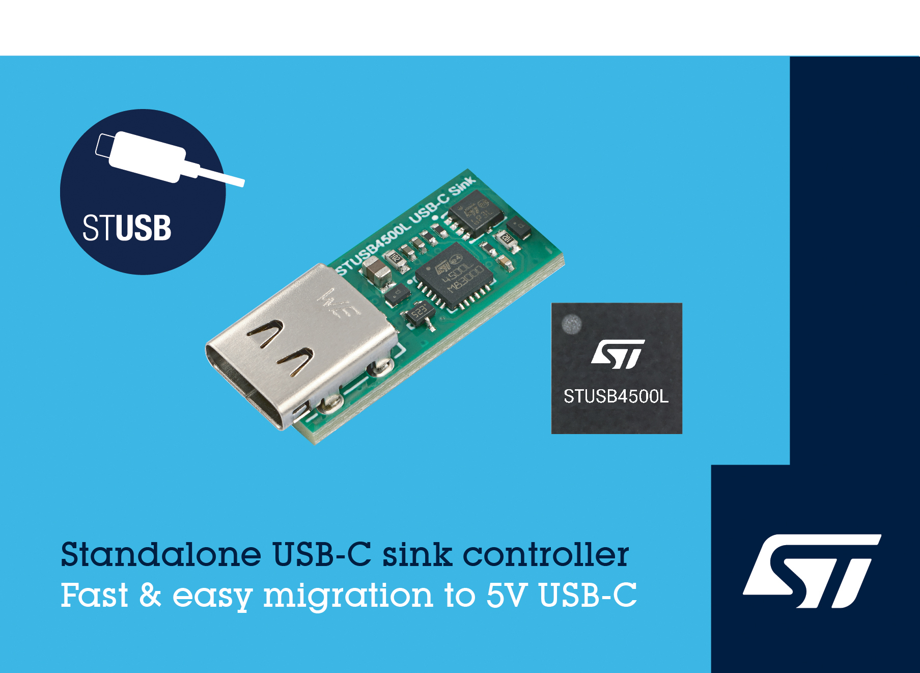 STマイクロエレクトロニクス、 5V VBUS駆動のスタンドアロン型USB Type-C®シンクポート・コントローラを発表