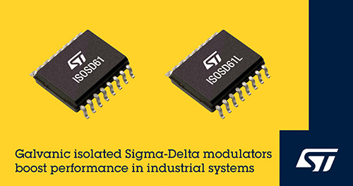 Highly Integrated, Galvanically Isolated Sigma-Delta Modulators  from STMicroelectronics Boost Accuracy and Reliability